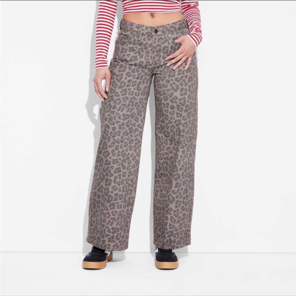 Wild Fable Leopard Print Wide-Leg Pants - Brown